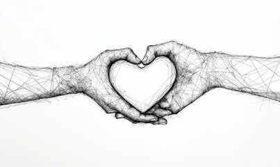 Fototapeta premium Intertwined Hands Forming a Heart in Abstract Line Art