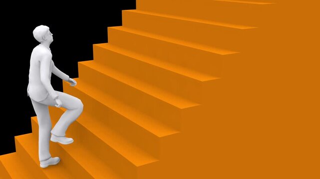 loop animation, climbing stairs 3d animation. 4k animation footage