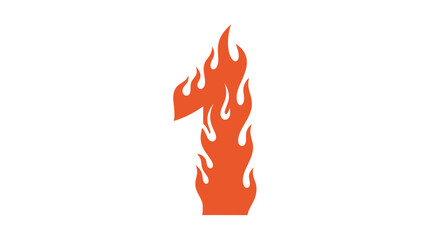Fiery number one symbol with hot burning orange flames illustration.