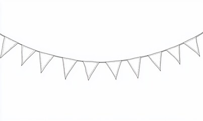 Minimalist Bunting Line Art: Triangle Flags on White Background for Celebrations and Decorations
