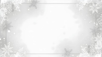 Minimal Snowflake Border. Simple white snowflake frame design with falling snow particles on transparent backdrop, suitable for card templates and wedding invitations.