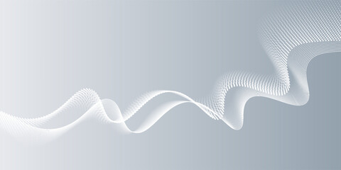 Gray and white abstract background with flowing particles. Digital future technology concept. vector illustration.