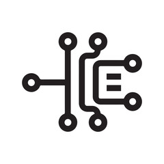 Black and White Circuit Board Icon with Nodes and Connections Design