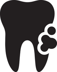 Black silhouette of tooth with tartar buildup icon, ideal for dental, oral care, and hygiene designs.