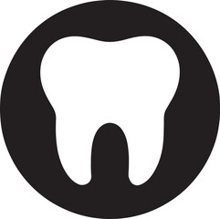 Black silhouette of tooth inside circle badge, ideal for dental, oral care, and health icon designs.