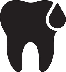 Black silhouette of tooth with drop, representing sensitivity, ideal for dental and oral care designs.