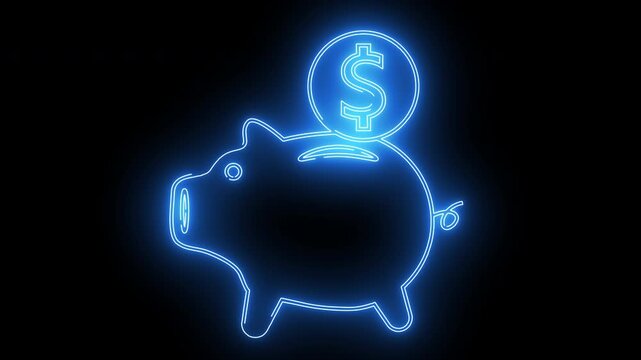 piggy bank and dollar coin icon with neon effect