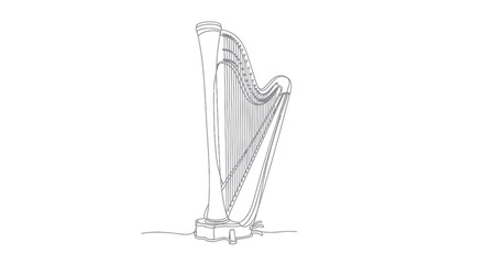 Elegant outline drawing of a classical harp with detailed strings and frame.