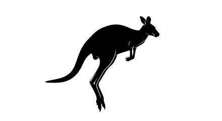 A sleek black silhouette of a jumping Australian kangaroo icon on a plain background.