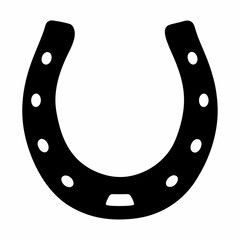 A graphic black horseshoe symbol with visible holes and bottom opening