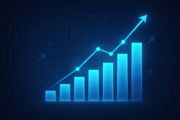 Rising bar chart with upward arrow showing business growth and financial success concept