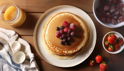 authentic cooking at home breakfast preparation at home on weekend is comforting ritual anticipation of pancakes with berries filling air with joy and warmth perfect start to day