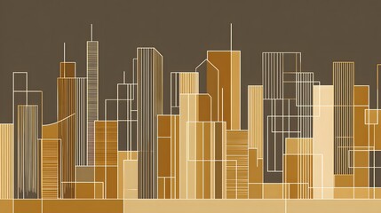 Obraz premium Abstract Urban Skyline Silhouette with Golden Lines and Minimalist Design Elements