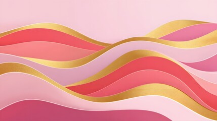 Abstract Flowing Waves in Shades of Pink and Gold with a Smooth and Elegant Design