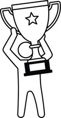 Winner holding trophy doodle style