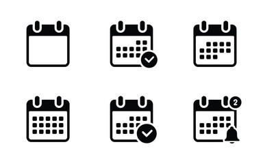 Set of six minimalist black calendar icons vector illustration scalable eps format for general use silhouette vector illustration white background