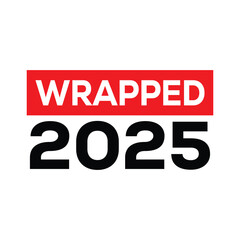 Modern graphic design with bold text "wrapped 2025" in black and white inside a red rectangle on a white background. Minimalist, centered, and celebratory, ideal for posters or promotions.