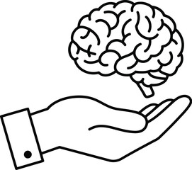 Hand holding brain icon care knowledge innovation