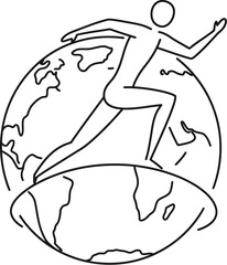 Global runner human figure sprinting on earth outline