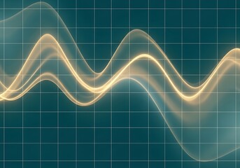 Abstract data visualization featuring a glowing sine wave over a grid chart for financial analysis.