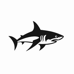 Obraz premium Striking great white shark icon swimming in the dark sea silhouette