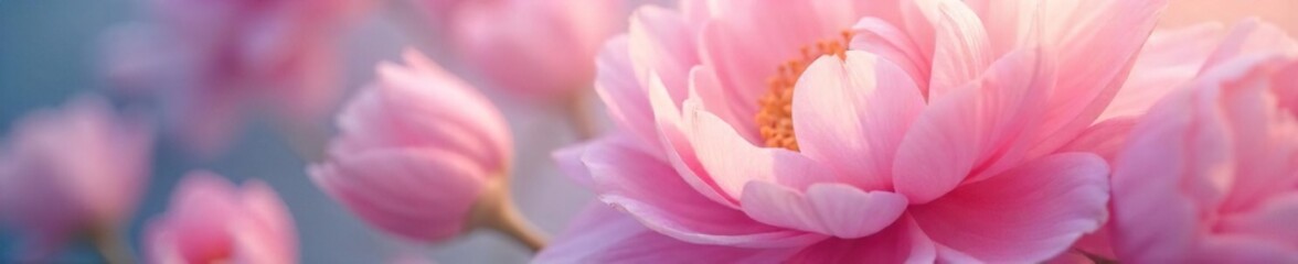Close-up of delicate, pastel-colored flowers, petals softly illuminated, creating a dreamy, ethereal atmosphere Perfect for spring, floral, and wellness themes , spring, ethereal