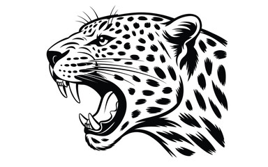 Aggressive jaguar roaring with detailed spots vector illustration for graphic design projects silhouette vector illustration white background