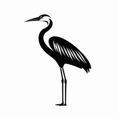 Fototapeta premium Elegant heron standing gracefully in a minimalist black and white image silhouette