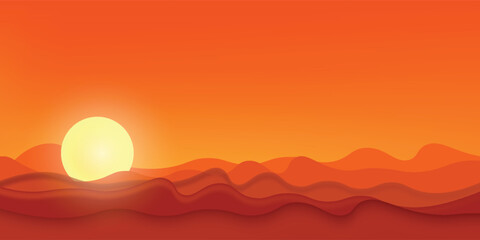 Red desert bright sunrise vector illustration