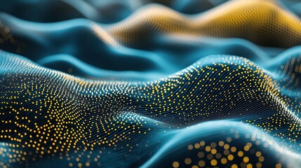 A blue and yellow abstract wave pattern with a golden hue in the center.