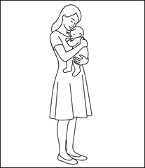 Mother holding baby, black and white vector, maternal love, minimalist design, affectionate embrace, parenting concept, emotional bond,