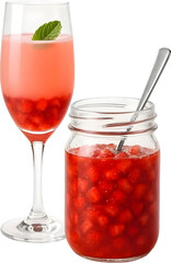 Korean strawberry syrup and strawberry champagne on a transparent background

