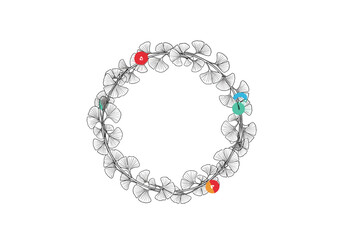 Obraz premium Elegant ginkgo leaf wreath adorned with colorful gemstones evokes nature's beauty and vibrancy
