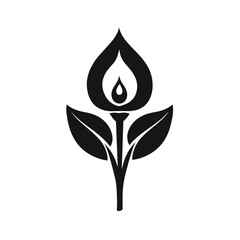 Symbolic plant growth featuring leaves and flame vector graphic silhouette