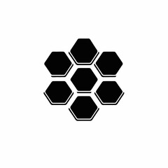Interconnected hexagonal cells creating a geometrical shape, displayed in a black silhouette.