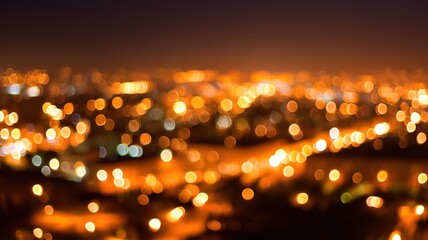 温かみのある光と夢のようなボケ効果による夜の街並み。