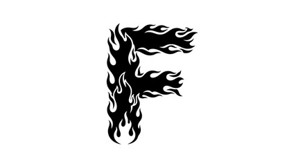 Fiery Letter F, Flaming Font, Black and White Design.