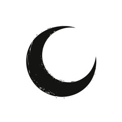 Abstract dark crescent moon, rough texture on a white background silhouette