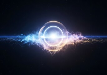 Obraz premium Cosmic energy ring portal with glowing light and nebulae trails creating a sci-fi atmosphere.