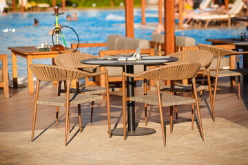 cafe tables and chairs in restaurant