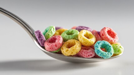 Colorful Breakfast Cereal on Spoon with Soft Natural Light