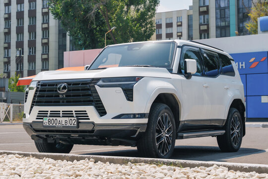 Almaty, Kazakhstan - July 15, 2025: White Lexus GX 550 in a parking lot