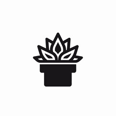 Ornamental succulent black pot, clean graphic style leaf plant silhouette