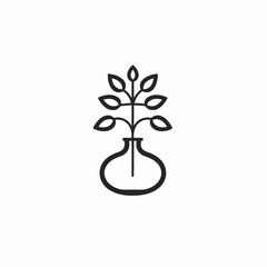 Elegant sprouting plant inside glass vase, minimalistic vector illustration silhouette