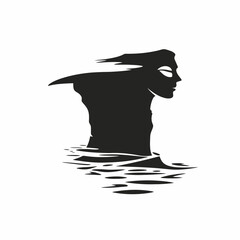 Haunting beauty emerges from the depths, a mysterious water woman silhouette.
