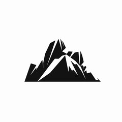 Majestic jagged mountain peak in a stark black monochrome design silhouette