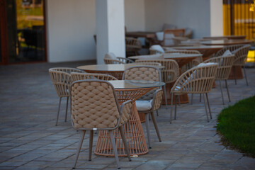 table and chairs in cafe