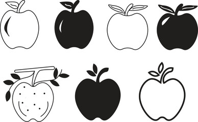 Various Apple Illustrations Black and White Outlines for Food and Nature Concepts
