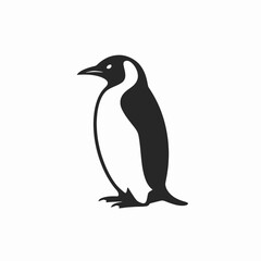 Elegant emperor penguin standing confidently in simple black and white silhouette