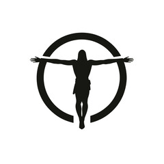 Symbolic representation of divinity Christ Jesus on white background silhouette